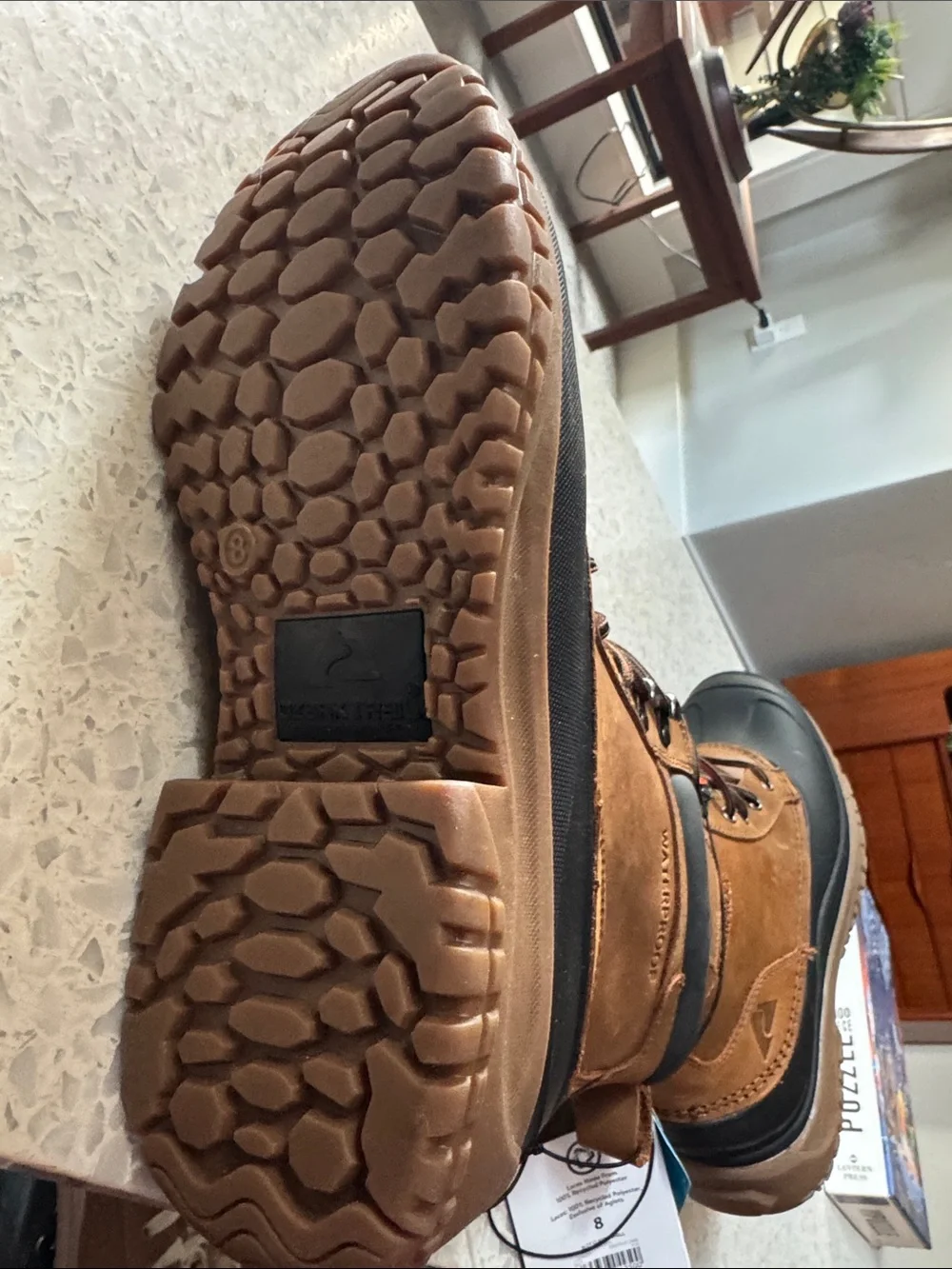Ozark Trail Brown and Black Leather Waterproof Insulated Men's Snow Boots